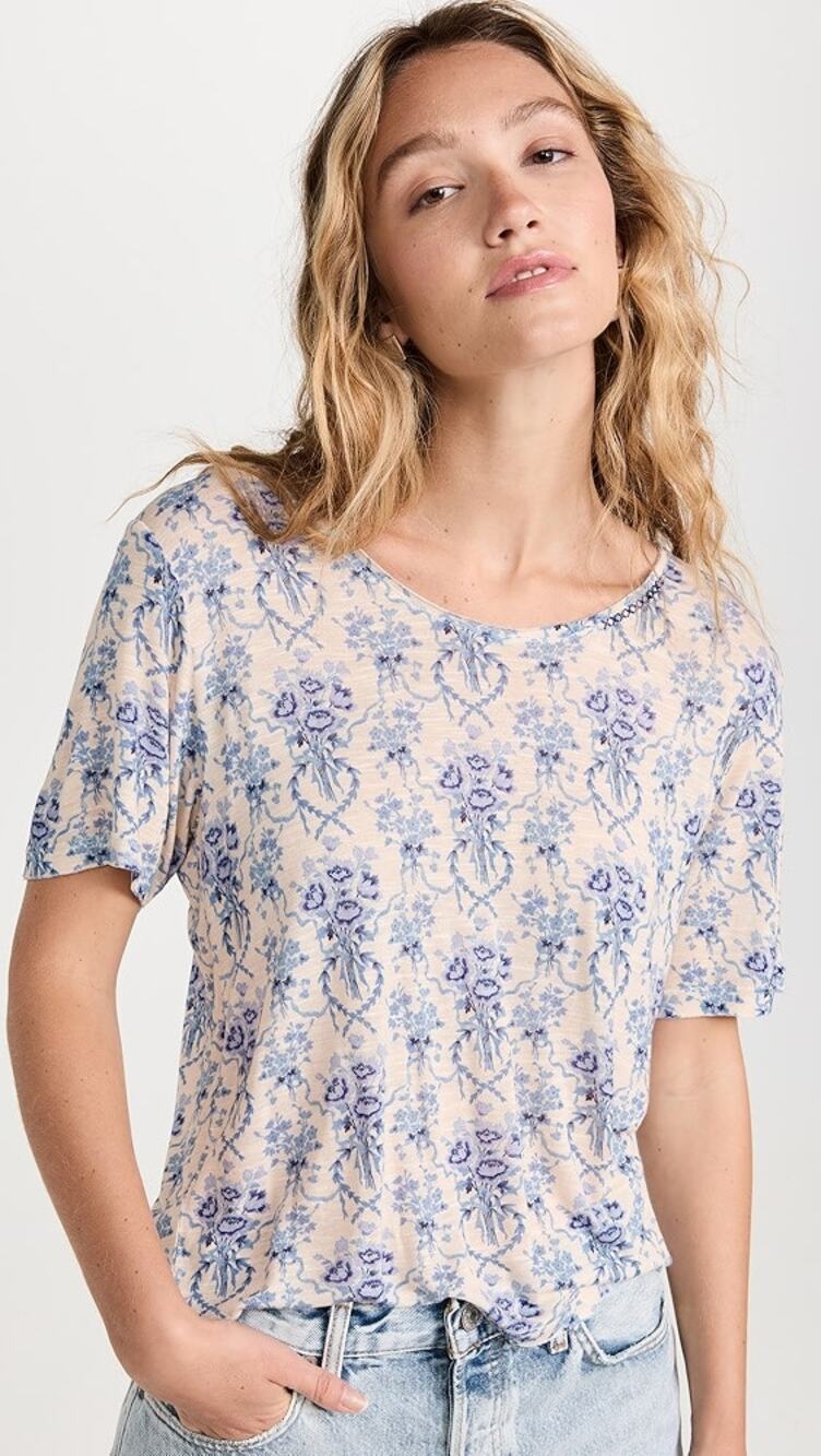 LoveShackFancy Calix Tee in Blue Frosted Shores Floral Print size Small